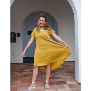 LLR Carly Swing Dress High Low Mustard Striped S